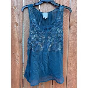 Saivana Anthropologie Silk Babydoll Top Blouse Embroidered Size Small Fa…